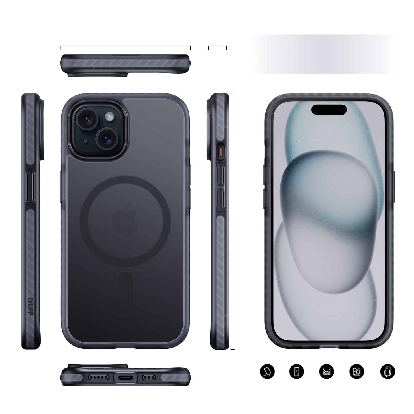 IYUPP Armor Hülle Case für iPhone 15 Pro mit MagSafe – Schwarz