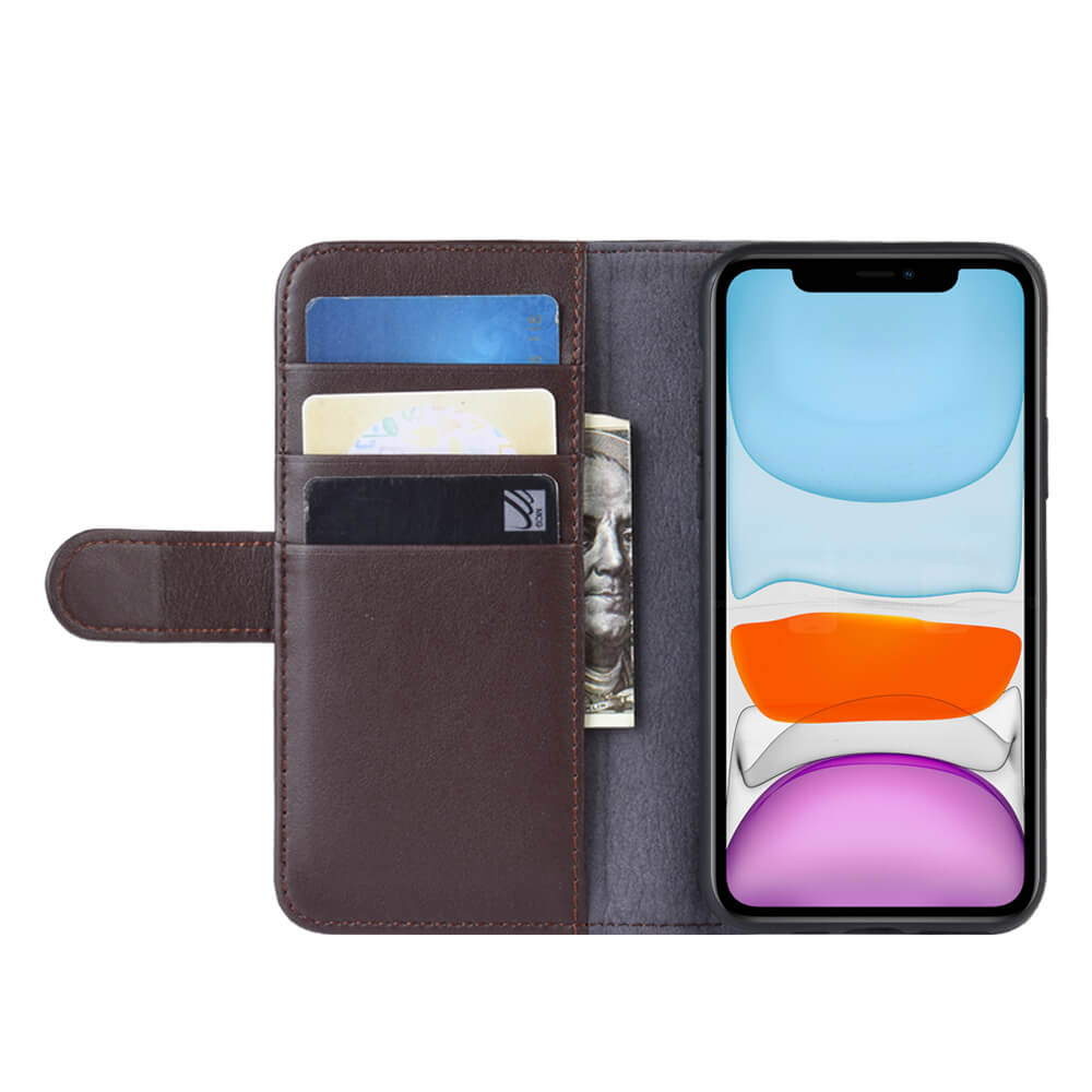 Bookcase Hülle Leder mit Kartenhalter für iPhone 11 Braun