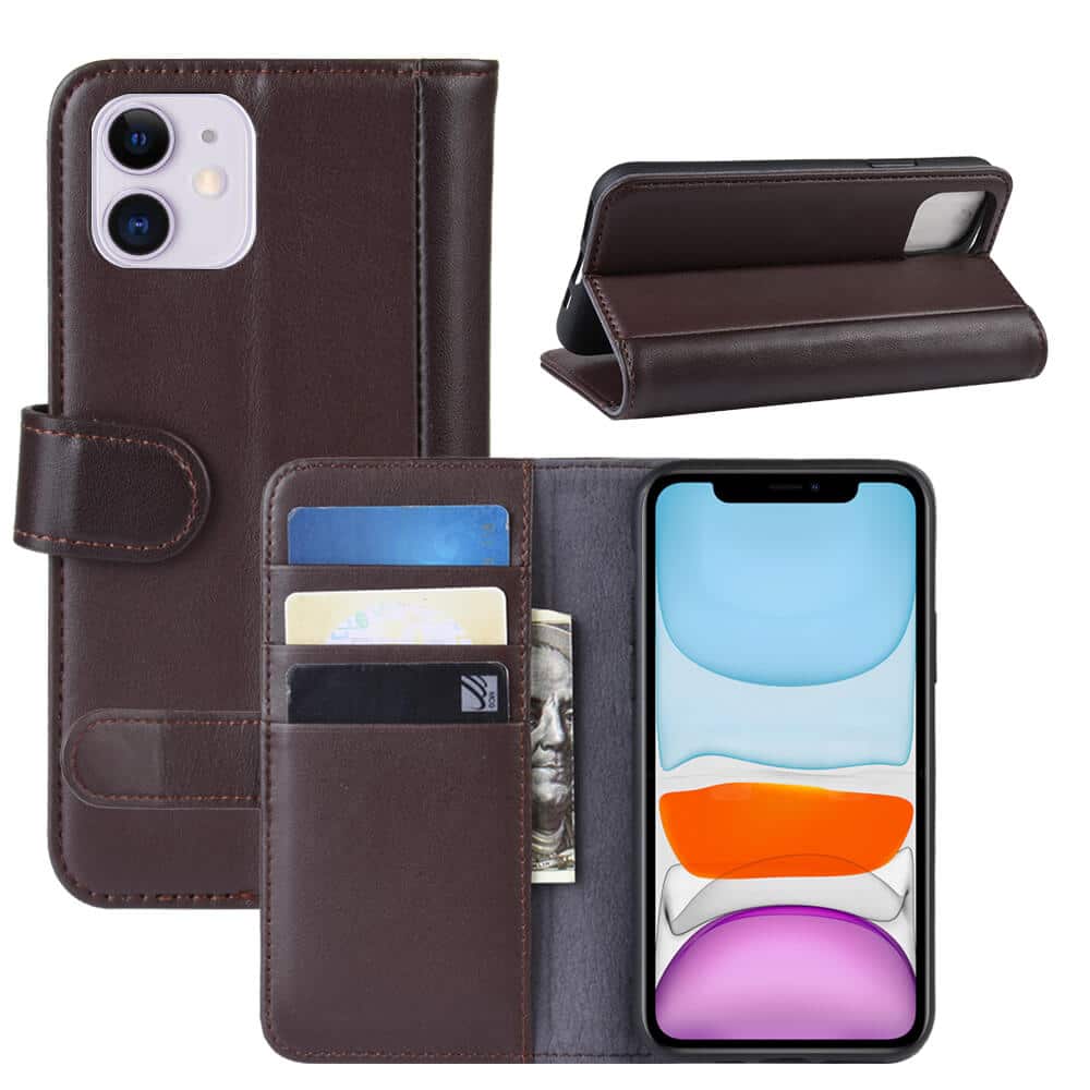 Bookcase Hülle Leder mit Kartenhalter für iPhone 11 Braun