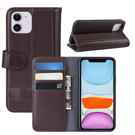 Bookcase Hülle Leder mit Kartenhalter für iPhone 11 Braun
