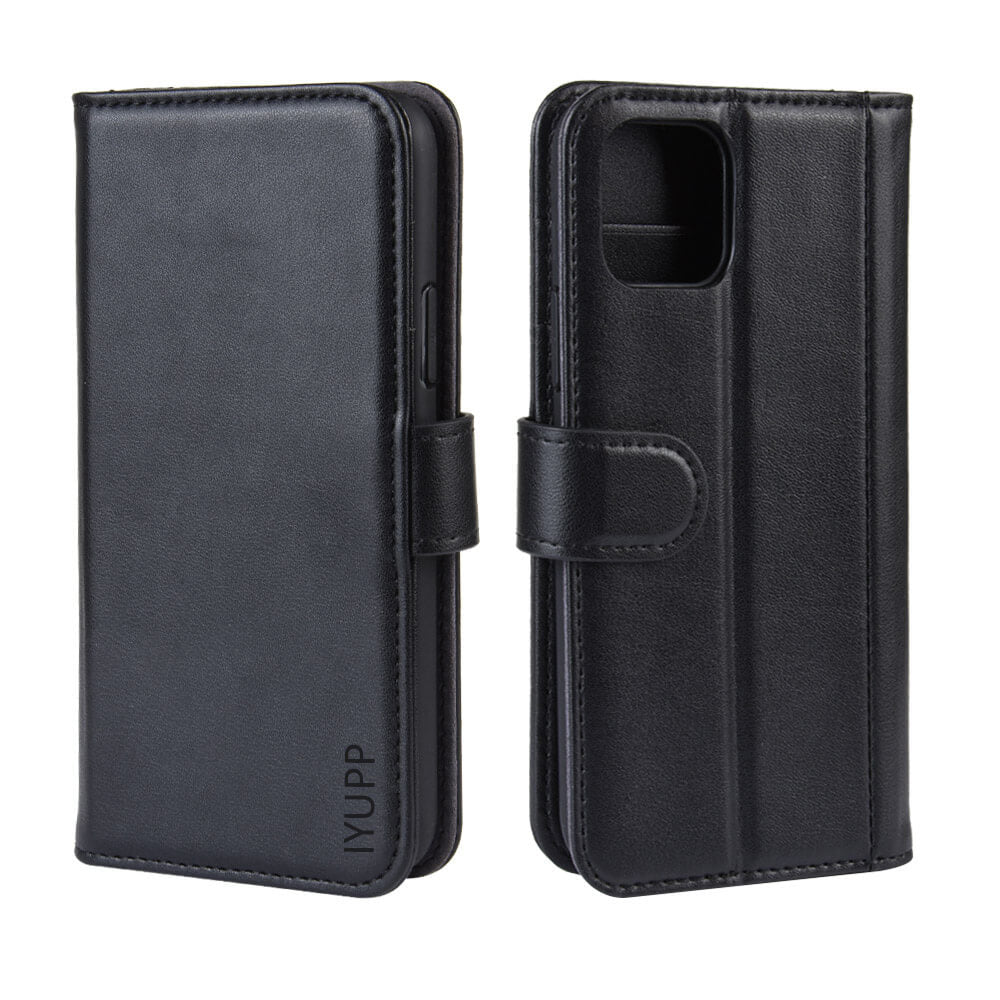 Bookcase Hülle Leder mit Kartenhalter für iPhone 12 / 12 Pro Schwarz