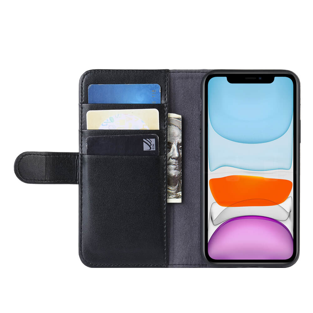 Bookcase Hülle Leder mit Kartenhalter für iPhone 12 / 12 Pro Schwarz