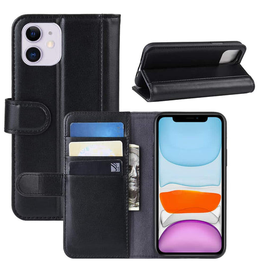 Bookcase Hülle Leder mit Kartenhalter für iPhone 12 / 12 Pro Schwarz