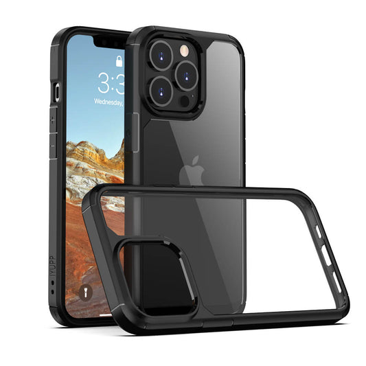 IYUPP Bumper Hülle für iPhone 13 Pro Schwarz x Transparent