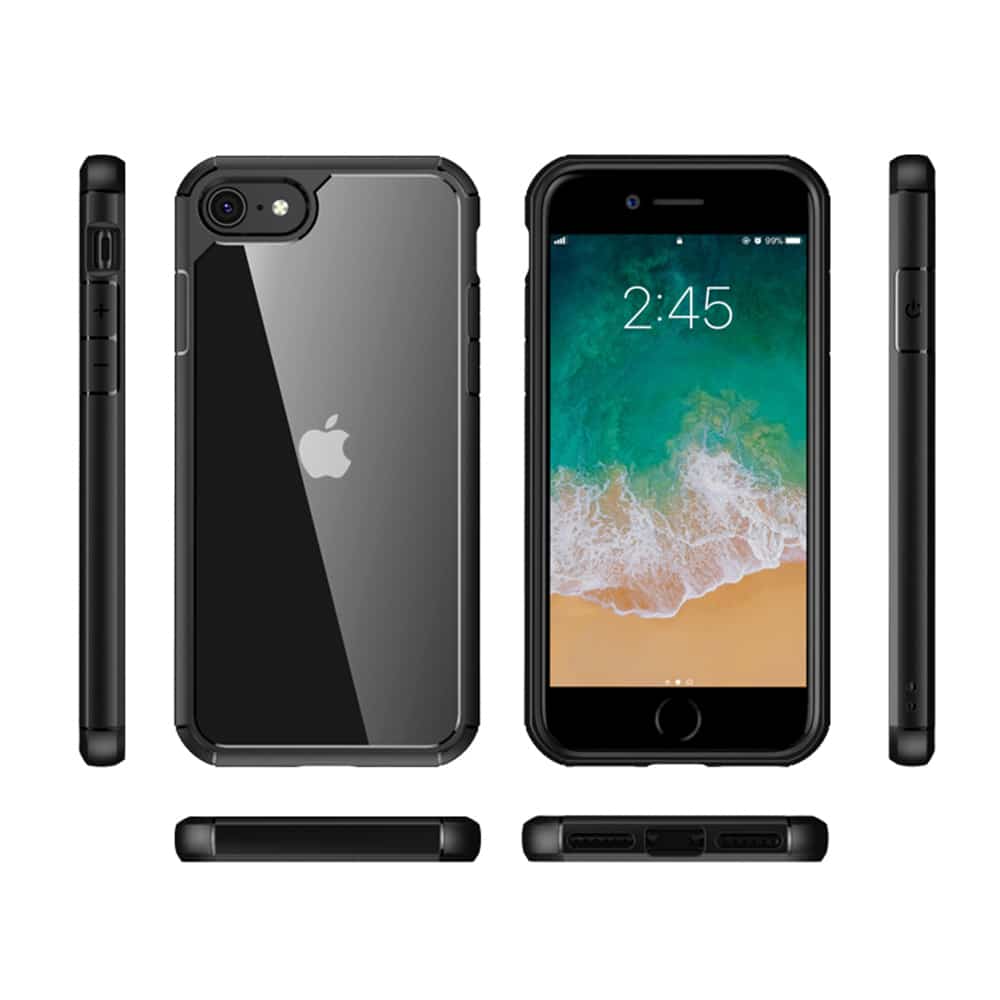 IYUPP Bumper für iPhone 7 / 8 / SE 2020 / SE 2022 Hülle Schwarz x Transparent